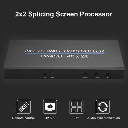 Swallows Video Wall Controller 2X2, 4K 60Hz 2x2 TV Video Wall Controller Screen Stitching Processor Splicer 2x1 3x1 1x3 1x2 4x1 1x4 HD Video Splicer voor PS4 HDTV (4K 60HZ)