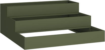 3-Tier Garden Planter, 90 x 90 x 35 cm, Olive Green, Robust Steel, for Plants with Open Bottom for Optimal Drainage and Modern Vertical Gardening - QUORE