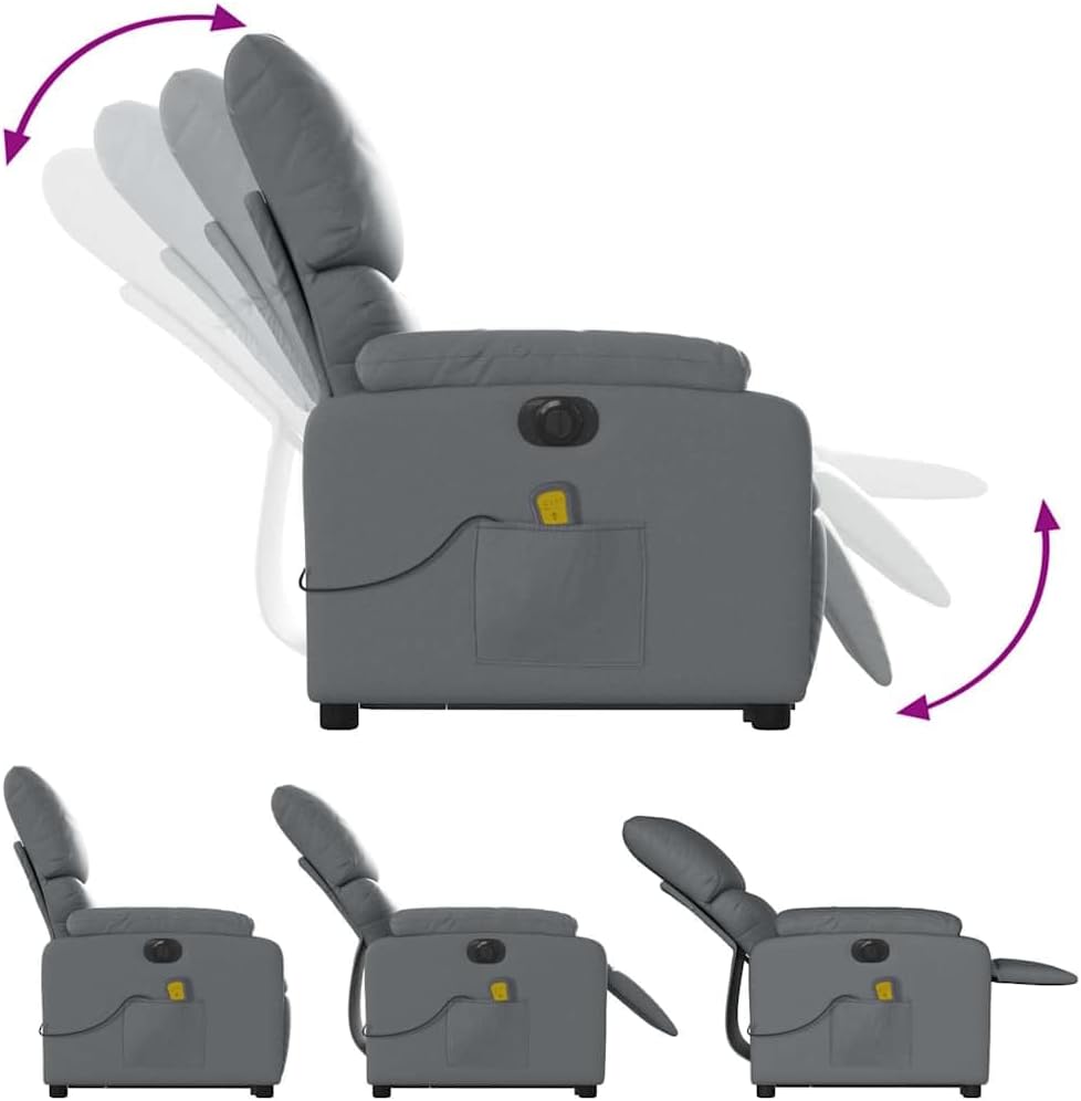 Elektrische Relaxfauteuil – Massagefauteuil – TV Stoel – Relaxstoel – Elektrische Ligstoel – Elektrische Opsta-Ondersteuning – 6-Punts Massagefunctie – Kunstleer Grijs