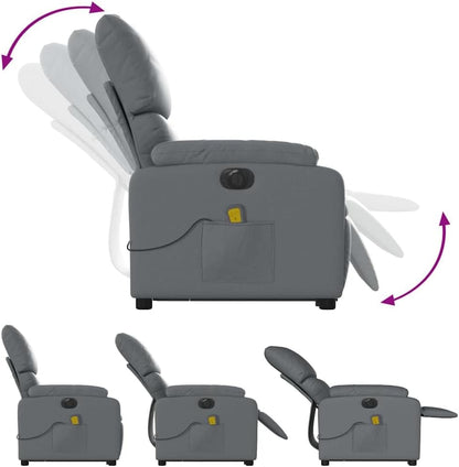 Elektrische Relaxfauteuil – Massagefauteuil – TV Stoel – Relaxstoel – Elektrische Ligstoel – Elektrische Opsta-Ondersteuning – 6-Punts Massagefunctie – Kunstleer Grijs