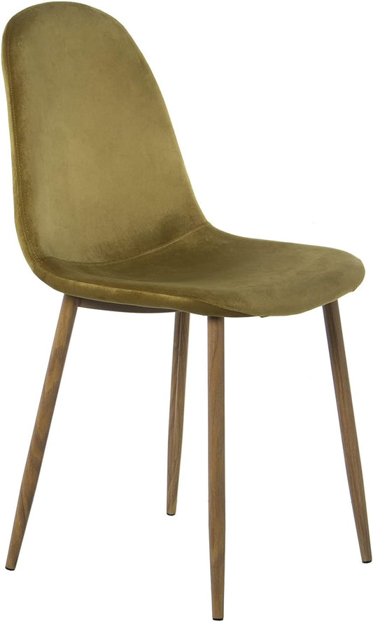DRW Set van 4 stoelen van hout en metaal, gewatteerd, groen, 44,5 x 47 x 89 cm, zithoogte 47 cm