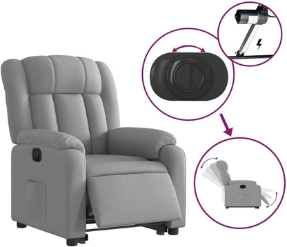 Relaxstoel met opstahulp – Elektrische relaxstoel – Tv-stoel – Ligstoel – Enkel ligstoel – Elektrische ligfunctie tot 135° – Lichtgrijze stof bekleding