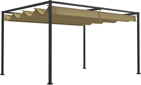 Outsunny Pergola 3 x 2 m Garden Gazebo, Metal Garden Gazebo with Adjustable Roof, Freestanding, Sun Protection for Patio and Garden, Khaki - QUORE