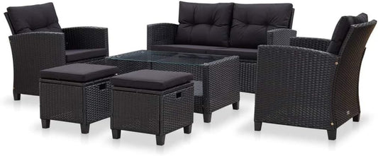 vidaXL Lounge Set with Cushions 6-Piece Garden Set Furniture Set Garden Garden Furniture Set Lounge Furniture Set Lounge Furniture Lounger Furniture Poly Rattan Black - QUORE