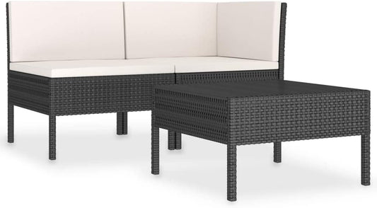 vidaXL Lounge Set 3-Piece with Cushions Garden Set Furniture Set Garden Garden Furniture Set Chair Table Lounge Furniture Outdoor Set Balcony Set Poly Rattan Black - QUORE