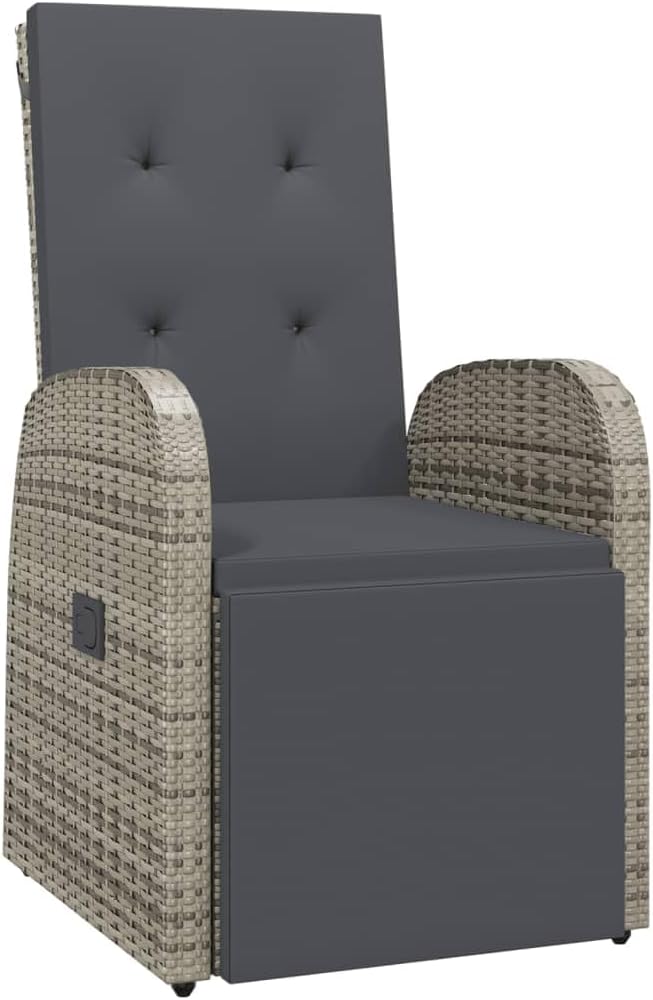 Tuinstoel – Tuinstoel – Lounge Stoel – Balkonstoel – Relaxstoel – Verstelbaar – Weerbestendig PE Rattan met Kussen – Staal Frame Donkergrijs