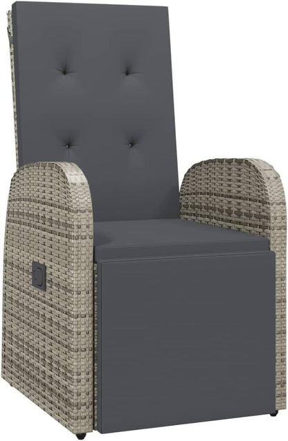Tuinstoel – Tuinstoel – Lounge Stoel – Balkonstoel – Relaxstoel – Verstelbaar – Weerbestendig PE Rattan met Kussen – Staal Frame Donkergrijs