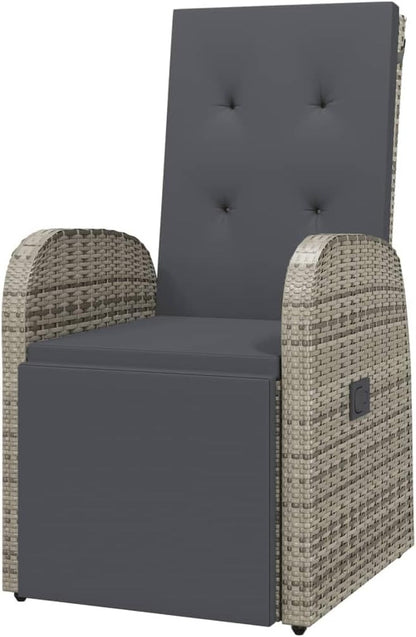 Tuinstoel – Tuinstoel – Lounge Stoel – Balkonstoel – Relaxstoel – Verstelbaar – Weerbestendig PE Rattan met Kussen – Staal Frame Donkergrijs