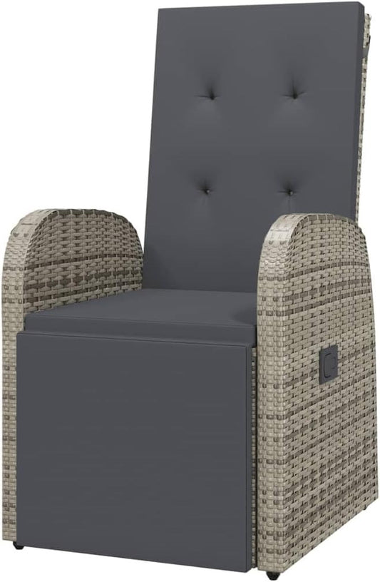 Tuinstoel – Tuinstoel – Lounge Stoel – Balkonstoel – Relaxstoel – Verstelbaar – Weerbestendig PE Rattan met Kussen – Staal Frame Donkergrijs