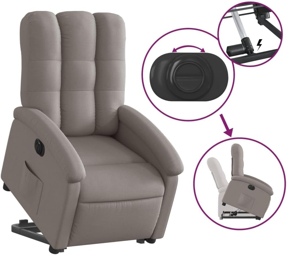 Elektrische Stoel – Kantelbare Stoel – Fauteuil – Loungestoel – Relaxstoel – Taupe Stof – Elektrische Heffunctie – Verstelbare Rugleuning en Voetensteun