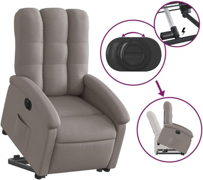 Elektrische Stoel – Kantelbare Stoel – Fauteuil – Loungestoel – Relaxstoel – Taupe Stof – Elektrische Heffunctie – Verstelbare Rugleuning en Voetensteun