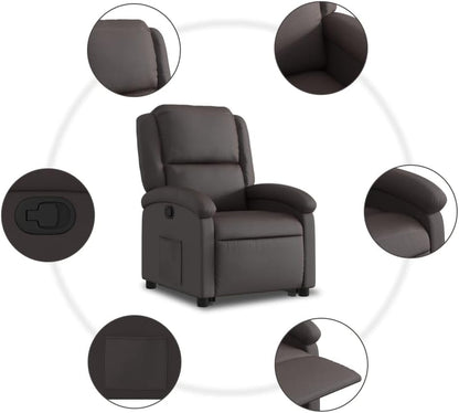 Relaxstoel met opstahulp – Tv-stoel – Ligstoel – Relaxfauteuil – Elektrische stoel – Donkerbruin Echt Leer – Elektrische Opstahulp – Handmatige Ligfunctie