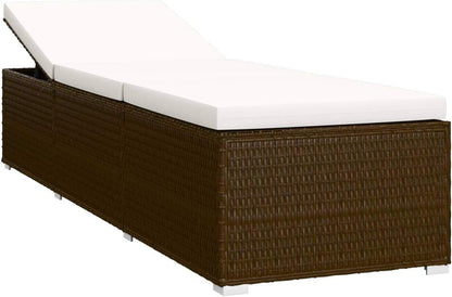 vidaXL 3-piece sunbed set with tea table poly rattan brown