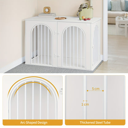 Dog Crate Furniture, 108 Cm Dog Crate For Home, 3 Doors, Arched Door, Modern Indoor Dog Crate For Dogs, Side Table, Heavy-Duty Dog Crate, 108 X 64 X 76 Cm