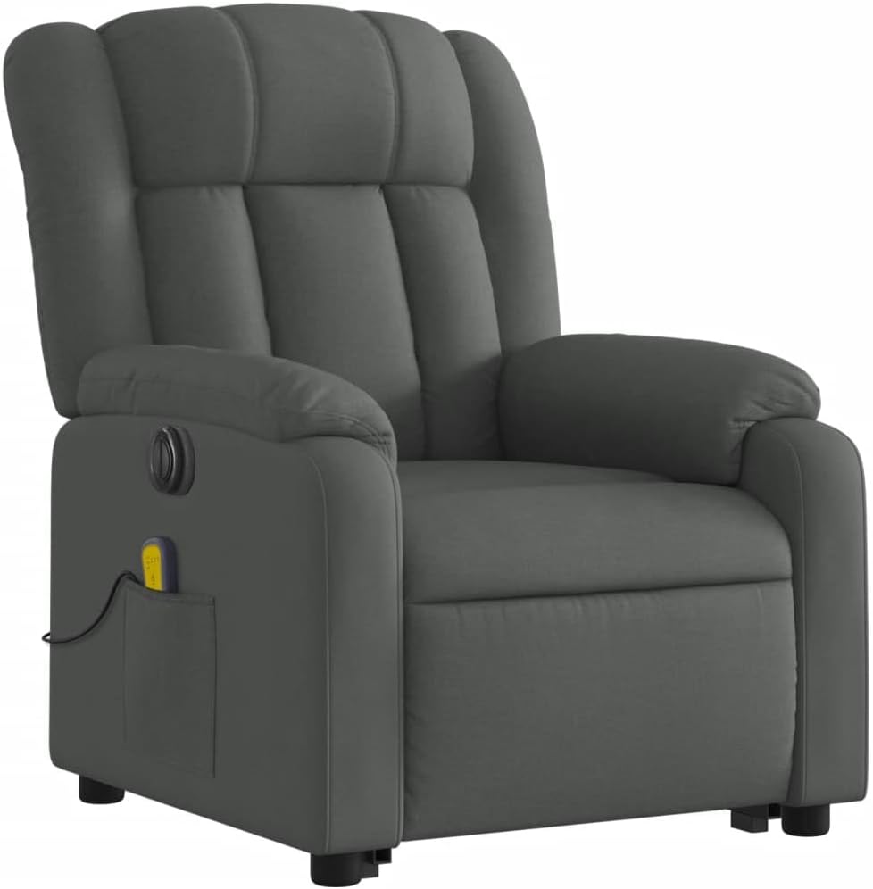 Massagestoel – Relaxfauteuil – TV Stoel – Verstelbare Stoel – Sta-op Hulp – Elektrisch Kantelbaar – 6-Punts Vibratiemassage – Donkergrijze Stof