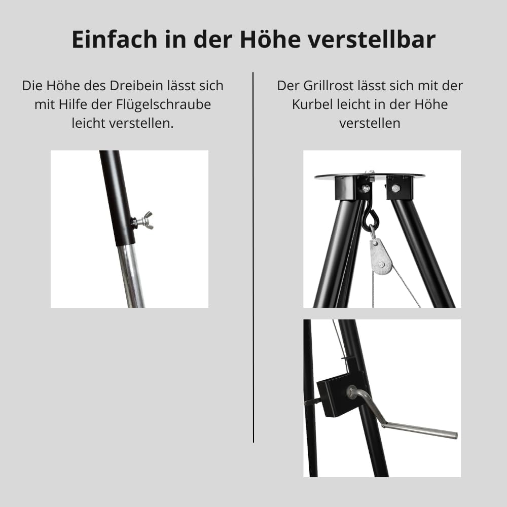 HeRo24 Driepoot grillframe, zwenkgrill, 170 cm, tripod grillstandaard met zwengel, in hoogte verstelbare grill-driepoot voor haard en kampvuur, zonder grillrooster