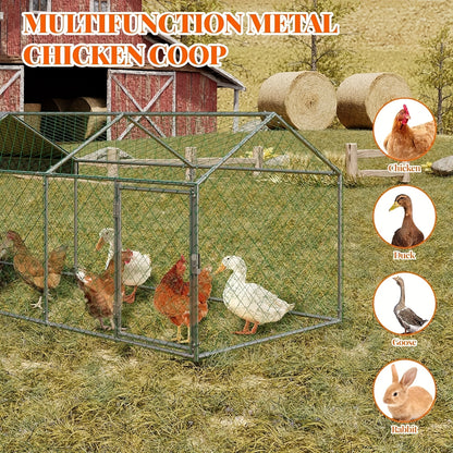 Kippenren – Kipren – Pluimveren – Buitenren – Dierenren – Metaal – Waterdicht Dak – 3,05 x 1,02 x 1,02 m – UV-Bestendig – Voor 12-20 Kippen – Silvery