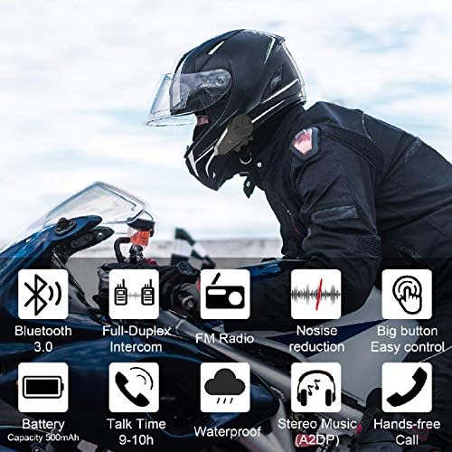 QSPORTPEAK BT-S3 2 stuks Bluetooth motorfiets intercom, communicatiesysteem, 800 m, waterdicht, voor 2-3 personen, geschikt voor paardrijden/skiën