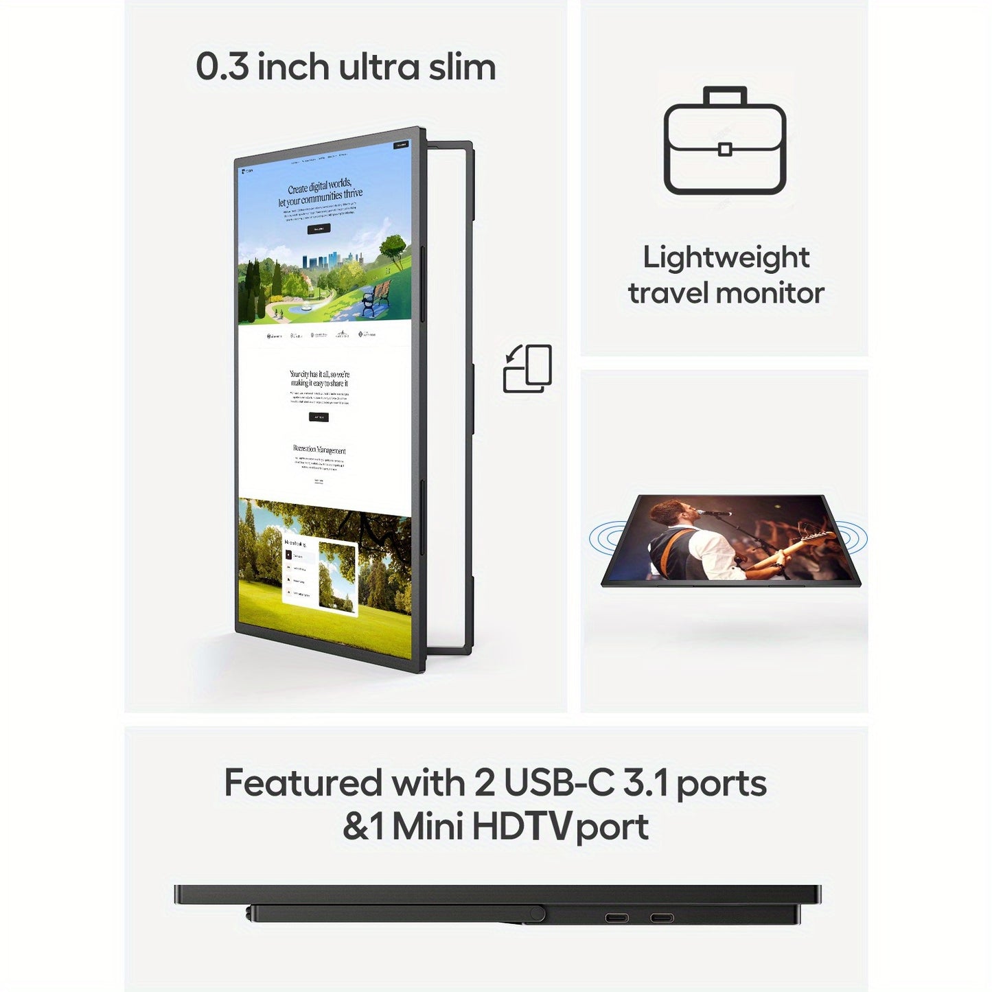 Portable Monitor – Draagbaar Scherm – Extra Scherm Laptop – Mobiele Monitor – USB-C Monitor – 18,4 Inch 4K UHD – 10-Bits IPS HDR – 180° Verstelbare Arm & VESA Mount
