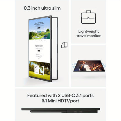 Portable Monitor – Draagbaar Scherm – Extra Scherm Laptop – Mobiele Monitor – USB-C Monitor – 18,4 Inch 4K UHD – 10-Bits IPS HDR – 180° Verstelbare Arm & VESA Mount
