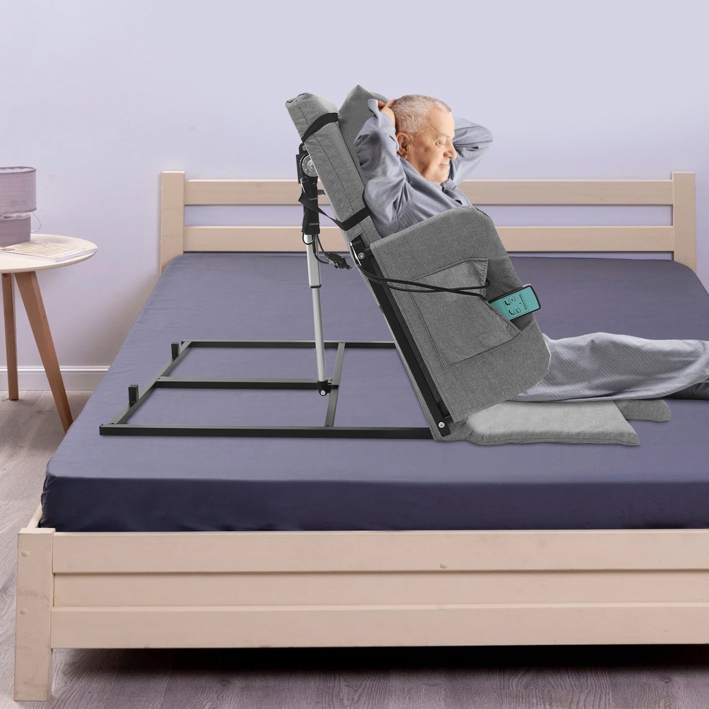 Verstelbare Bedrugleuning – Bedsteun – Rugsteun – Stoelrugleuning – Armsteunen – Comfortabel Linnen Kussen – Hoogwaardig Koolstofstaal Frame