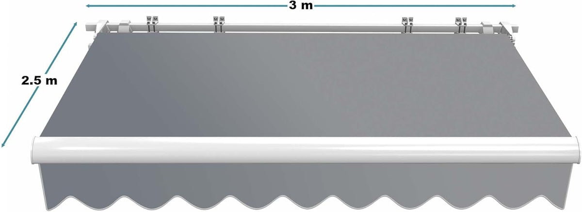 Toboli zonnescherm met knikarm 3x2,5 m manuele luifel in antraciet, handbediende zonwering voor balkon en terras met UV-bescherming