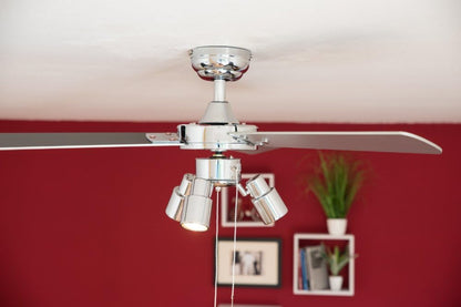 aireRyder - Cyrus plafondventilator met verlichting, stille ventilator met trekschakelaar in glanzend chroomdesign, draaivleugels in zwart/zilver, diameter 107 cm, (kleur: chroom en zwart/zilver)