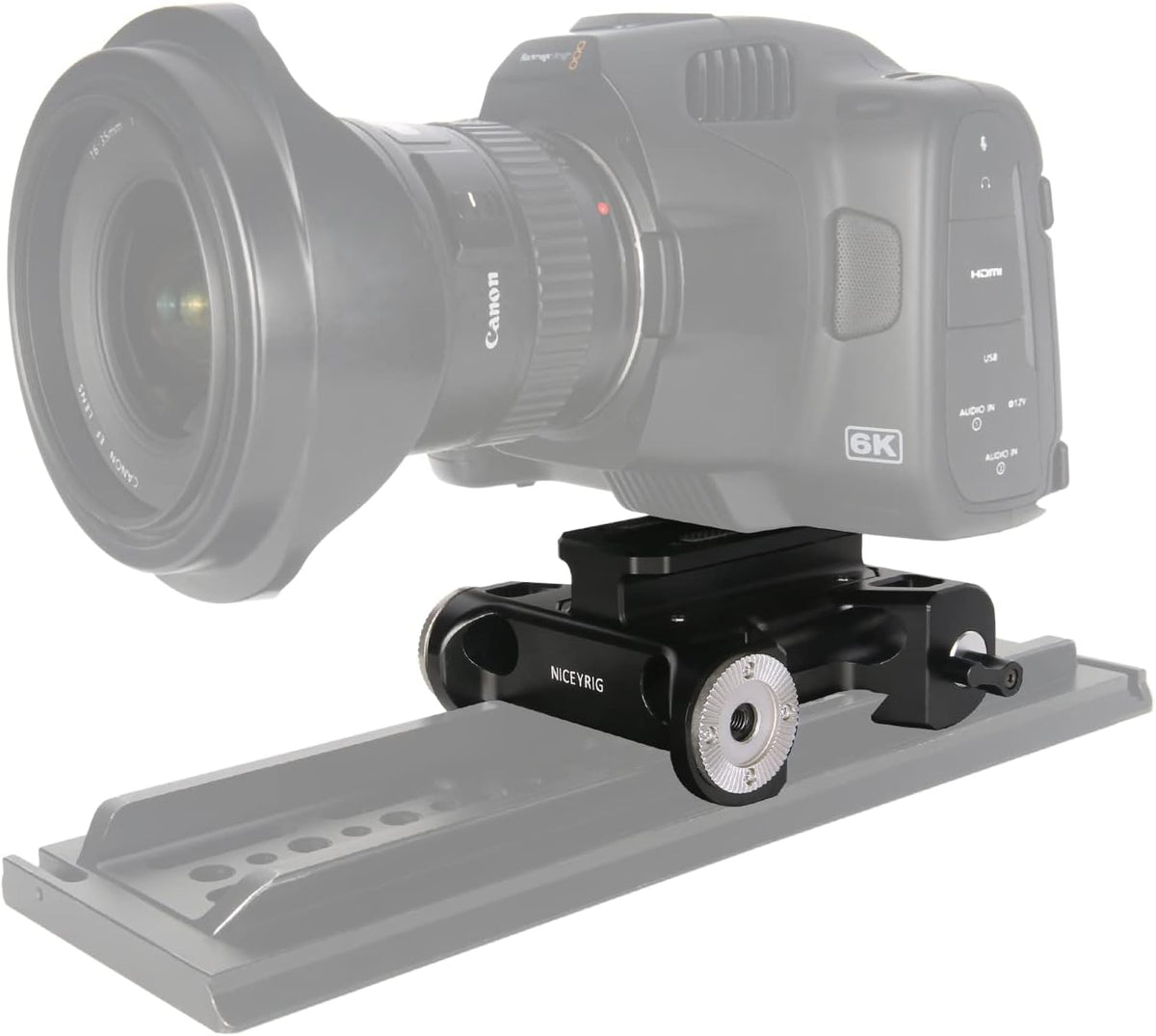 Multifunctionele camera-basisplaat met 15 mm stangrailklem, NICEYRIG universele camera-grondplaat met 2 Arri standaardversnellingen en 15 mm railbevestiging voor DSLR-installatiesysteem-513