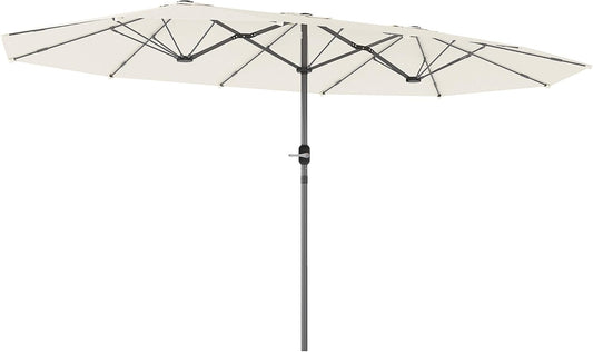 Outsunny Double Umbrella, 437 x 260 cm, UV Protection, Steel Parasol with Hand Crank, Oval Balcony Screen, Beach Screen, Windproof, Stable Market Umbrella, Crank Umbrella for Beach, Balcony,