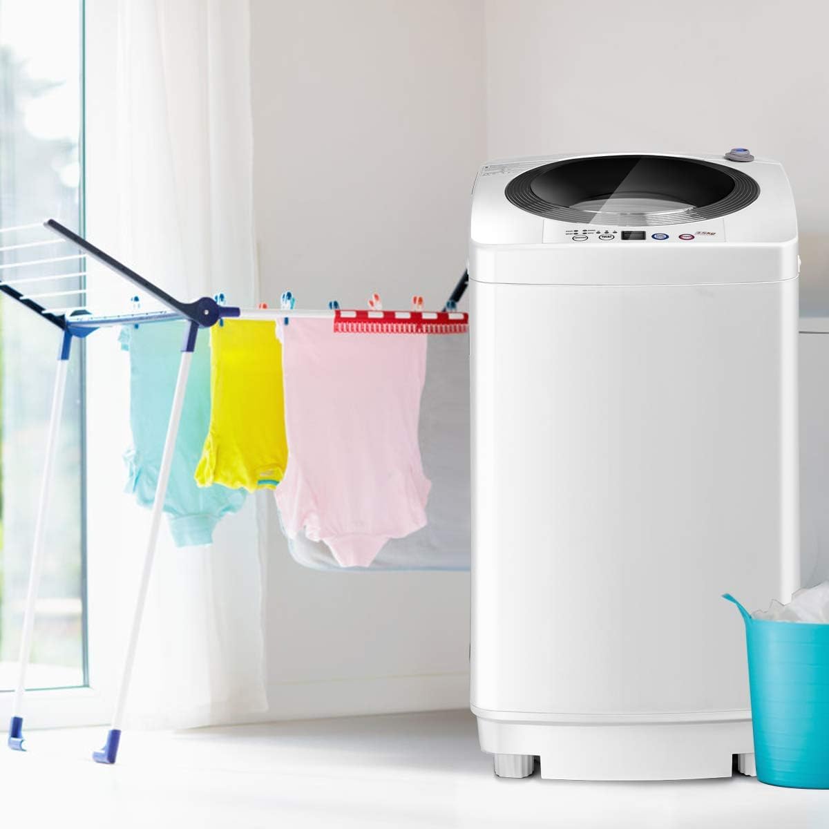 FANTASK Volautomatische wasmachine, 3,5 kg, miniwasmachine met centrifuge, 6 programma's, 240 W bovenlader, volautomatische wasmachine met pomp, voor appartement, camper en camping - QUORE