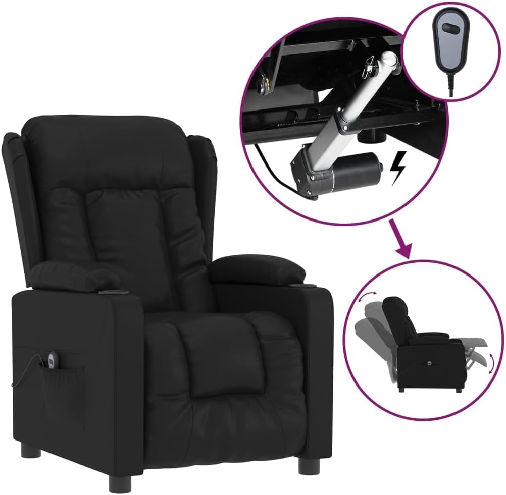 Relaxstoel – Elektrische Relaxstoel – Tv-Stoel – Ligstoel – Verstelbare Stoel – Zwart Kunstleer – 3 Ligposities Met Afstandsbediening – Stevig Hout-Metaal Frame