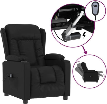 Relaxstoel – Elektrische Relaxstoel – Tv-Stoel – Ligstoel – Verstelbare Stoel – Zwart Kunstleer – 3 Ligposities Met Afstandsbediening – Stevig Hout-Metaal Frame