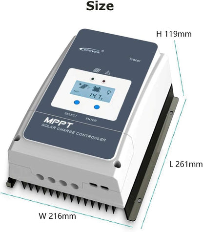 EPEVER 50A MPPT Solar Charge Controller 12V/24V/36V/48V met LCD Display, Open Circuit Voltage tot 150V voor Sealed, GEL, Flooded en User - Tracer 5415AN