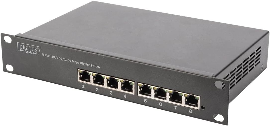 DIGITUS 10-inch set - netwerkkast 9 U SOHO serie grijs - plank - contactdoosstrip - 8-poorts patchpaneel - 8-poorts gigabit switch