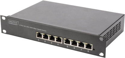 DIGITUS 10-inch set - netwerkkast 9 U SOHO serie grijs - plank - contactdoosstrip - 8-poorts patchpaneel - 8-poorts gigabit switch
