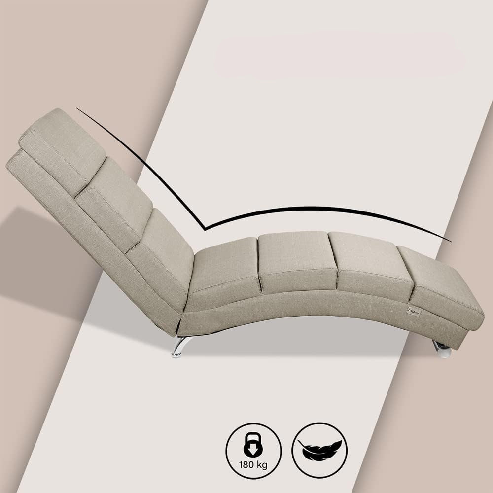 CASARIA London Relaxation Lounger XXL 186x89x55cm | Ergonomic Fabric Padded | 180kg Load Capacity | Living Room Office Furniture Indoor Chaise Longue Chair Seat | Beige Fabric - QUORE