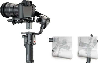 Moza Aircross 3 elektronische opvouwbare 3-assige gimbalstabilisator voor spiegelloze camera's (maximaal laadvermogen (3,2 kg/7 lbs) - zwart