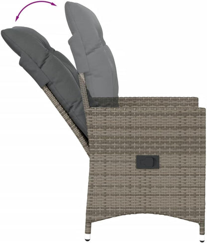 Tuinstoel – Loungestoel Tuin – Loungestoel Outdoor – Terrasstoel – Tuinstoel – Verstelbaar – Poly Rattan Grijs – Inclusief Dikke Kussens