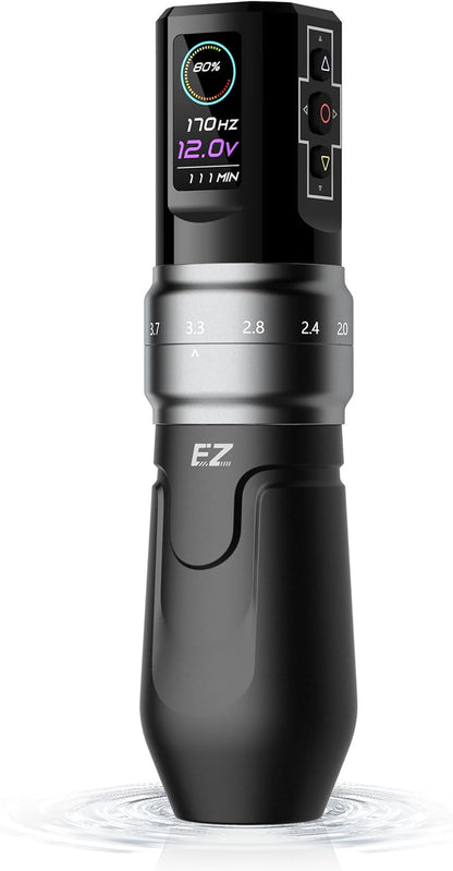 EZ P3 Pro Draadloze Tatoeage Machine - 6 Beroertes 2.0, 2.4, 2.8, 3.3, 3.7, 4.2mm Bluetooth Tatoeage Machine met OLED Digitaal Display 1600mAh Batterijvermogen (Mat Grijs)