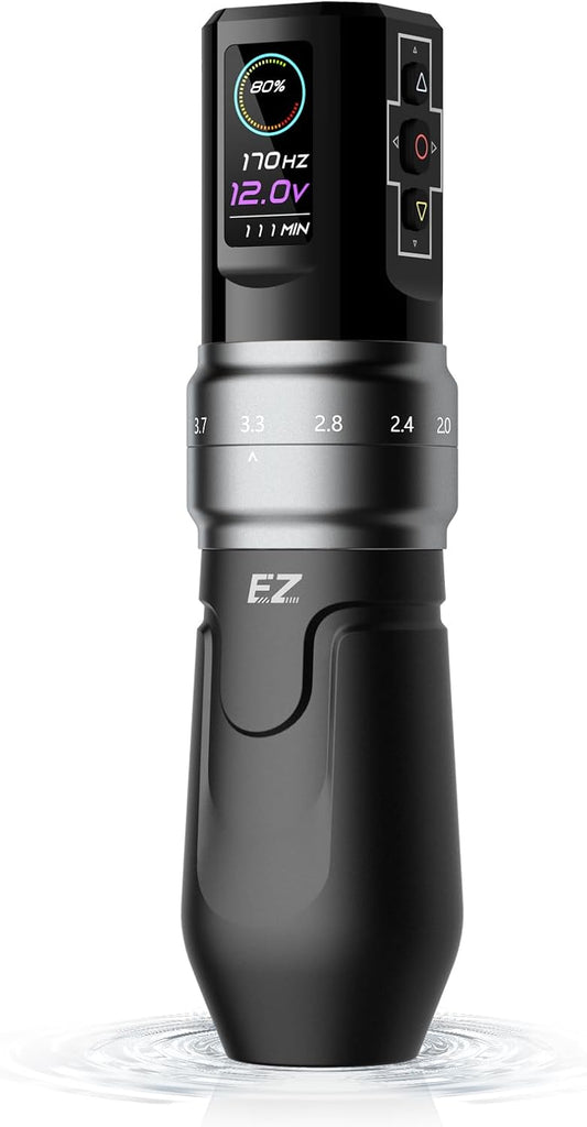 EZ P3 Pro Draadloze Tatoeage Machine - 6 Beroertes 2.0, 2.4, 2.8, 3.3, 3.7, 4.2mm Bluetooth Tatoeage Machine met OLED Digitaal Display 1600mAh Batterijvermogen (Mat Grijs)