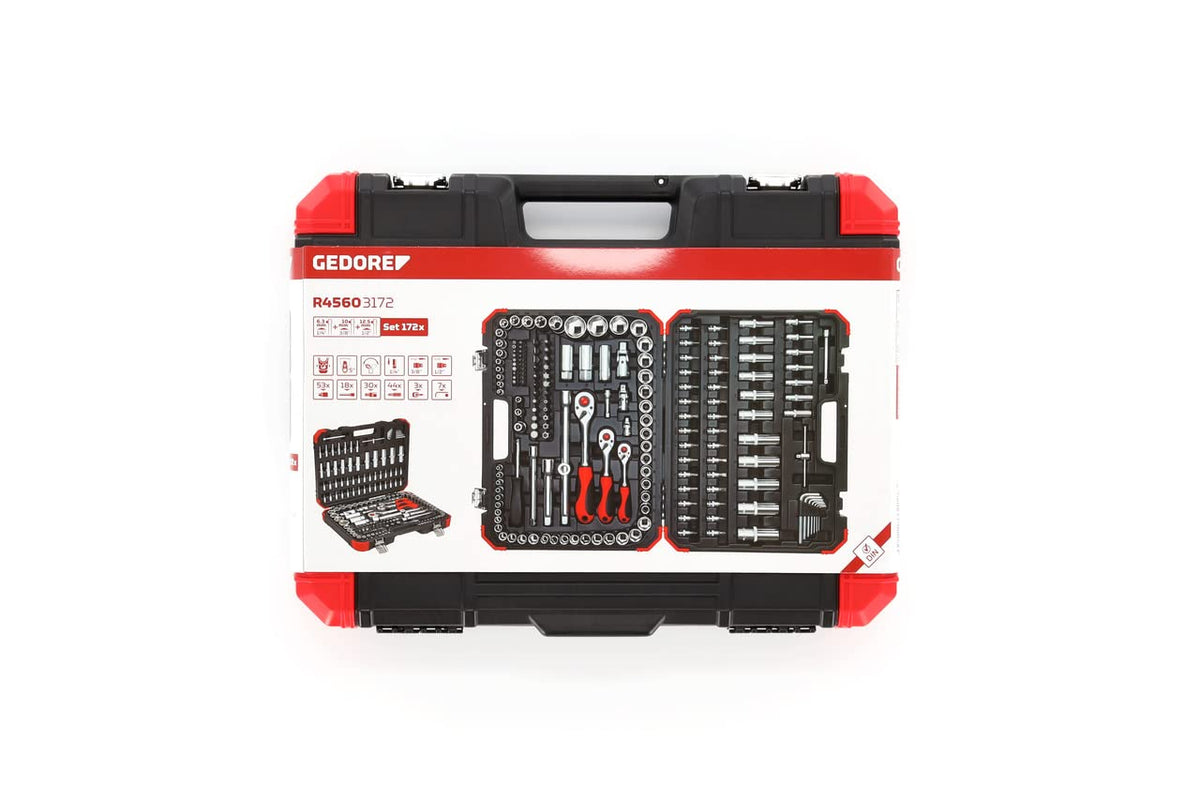 GEDORE R45603172 Dopsleutelset 172-delig, 1/4+3/8+1/2, Zwart, Rood