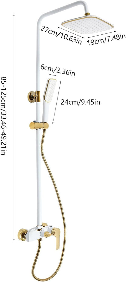 OUKANING Shower Faucet with Rain Shower, Brass Stainless Steel and ABS, Shower System Shower Set, 3 Water Outlet Modes, Indoor Housewarming Gift (White, Gold) - QUORE