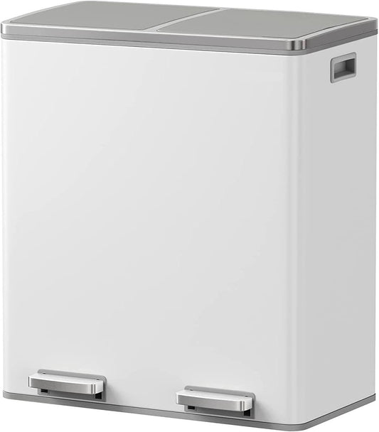 KITCHEN MOVE MAJOR afvalemmer met pedaal, grote capaciteit, 60 l (2 x 30 l), roestvrij staal, wit