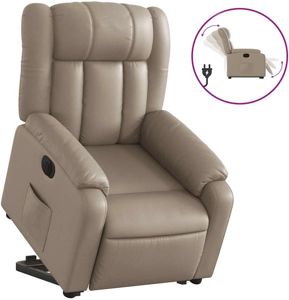 Relaxstoel met Opstahulp – Elektrische Relaxstoel – TV-Stoel – Ligstoel – Comfortstoel – Elektrisch Kantelsysteem – Cappuccino Kunstleer – Met Opstaan Hulpfunctie