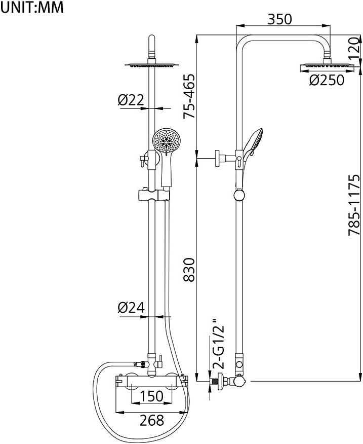 Douchesysteem – Douche Set – Thermostaatkraan – Handdouche – Douchekop – Thermostatische Temperatuurregeling – 3 Verstelbare Sproeistanden – Hoogglans Chroom