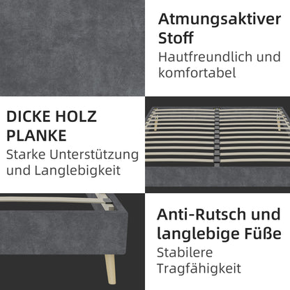 Bedframe – Tweepersoonsbed – Platformbed – Gestoffeerd Bed – Slaapbank – Grijze Dutch Velvet Bekleding – Stevig Metalen Frame – Geschikt Voor Matras 160x200 cm