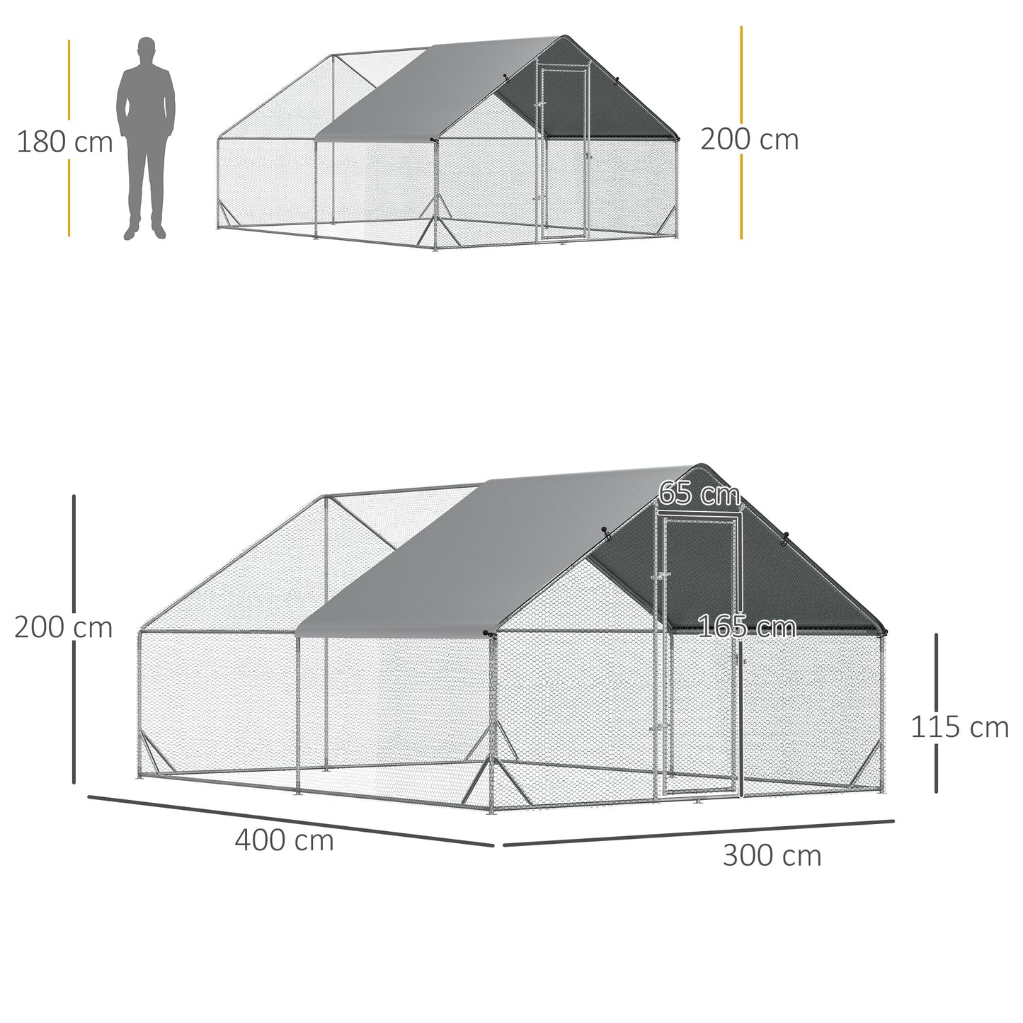 Buitenren – Kippenren – Pluimveerem – Dierenren – Konijnenren – Groot 12 m² – Gegalvaniseerd Staal – Overdekt Met Deur