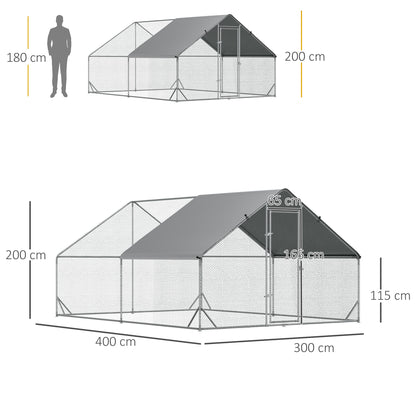 Buitenren – Kippenren – Pluimveerem – Dierenren – Konijnenren – Groot 12 m² – Gegalvaniseerd Staal – Overdekt Met Deur