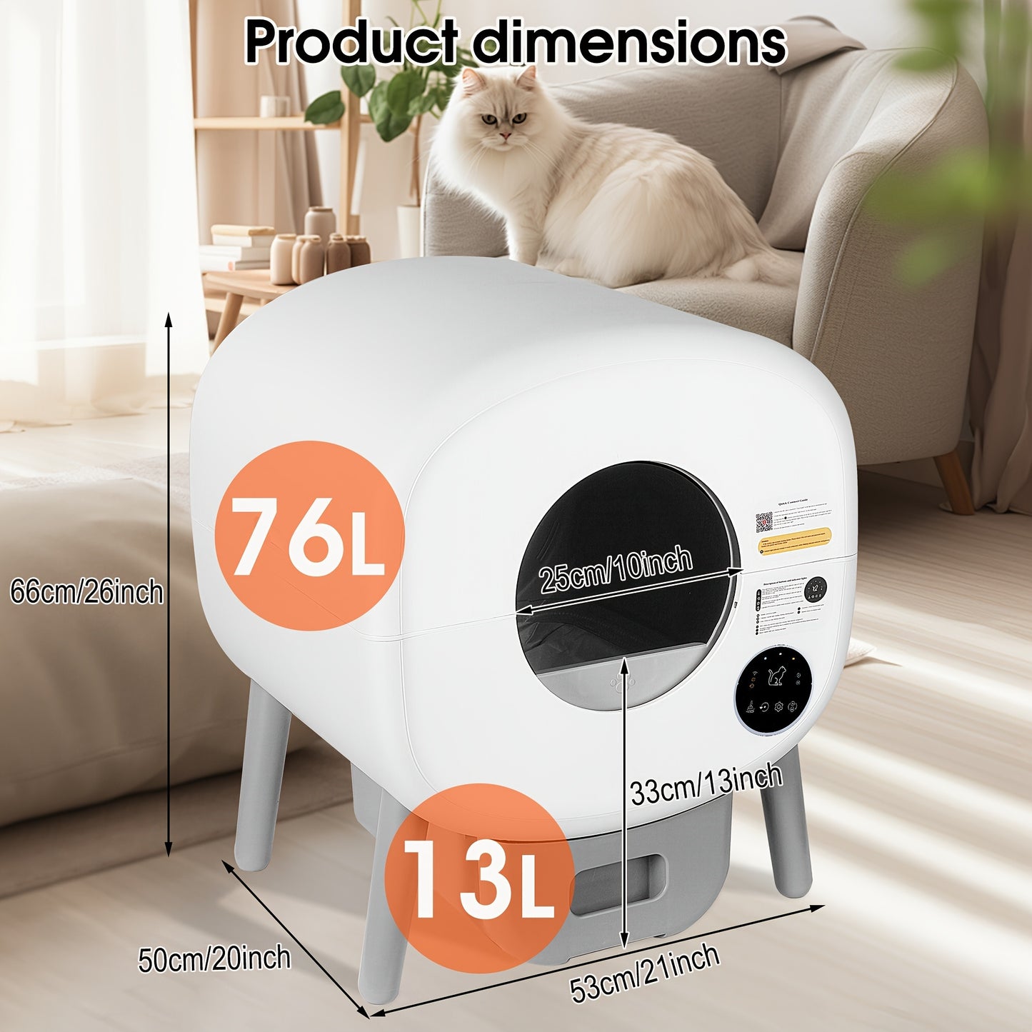 Slimme Zelfreinigende Kattenbak – Automatische Kattenbak – App-gestuurde Kattenbak – Zelfreinigende Bak – Grote Kattenbak – Infraroodsensor Veiligheid – 76 Liter Capaciteit