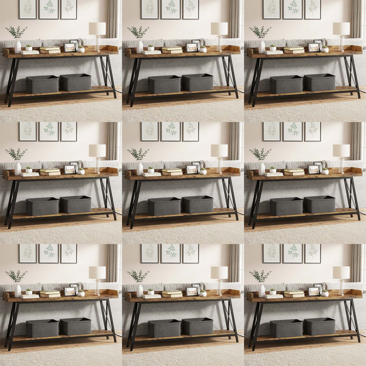 Sidetable – Consoletafel – Wandtafel – Haltafel – Bijzettafel – Extra Lang 178 cm – Industrieel Rustiek Bruin – Stevig MDF – Inclusief Krukken